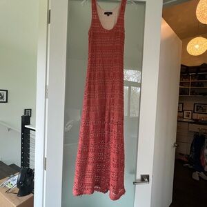 Elegant Coral Lace Maxi Dress